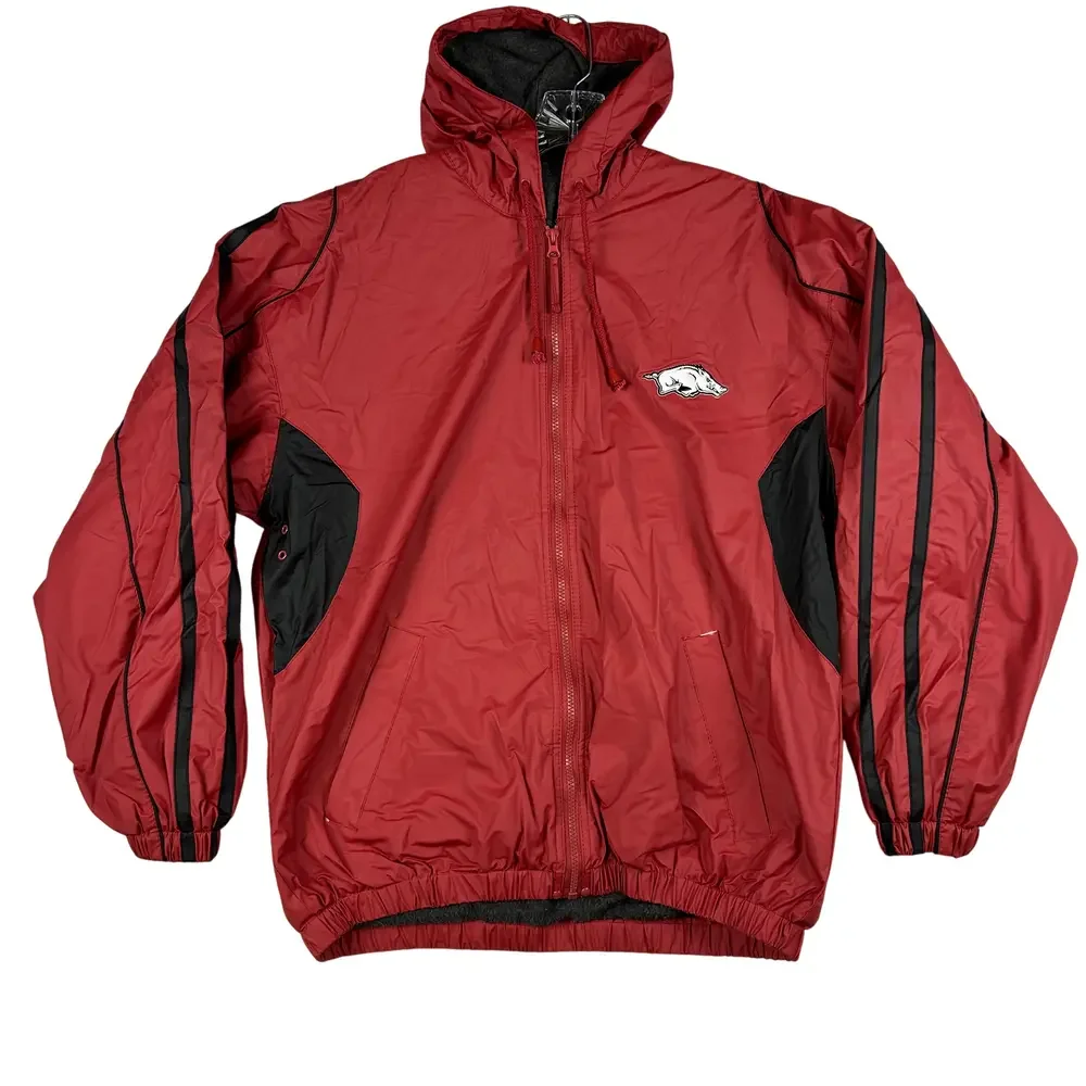 Vintage Arkansas Razorbacks Jacket Mens Medium Hooded Windbreaker NCAA Logo